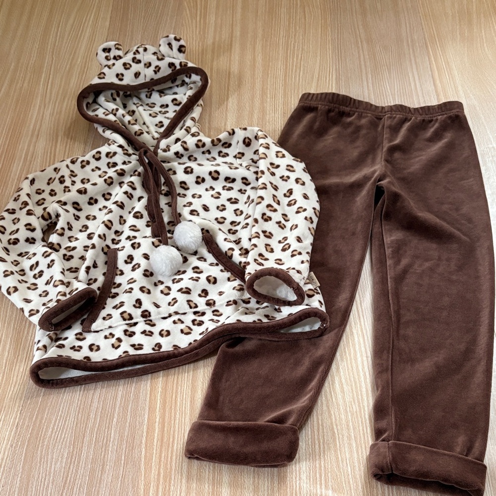 Le top 2 piece outfit hooded shirt and pants brown
